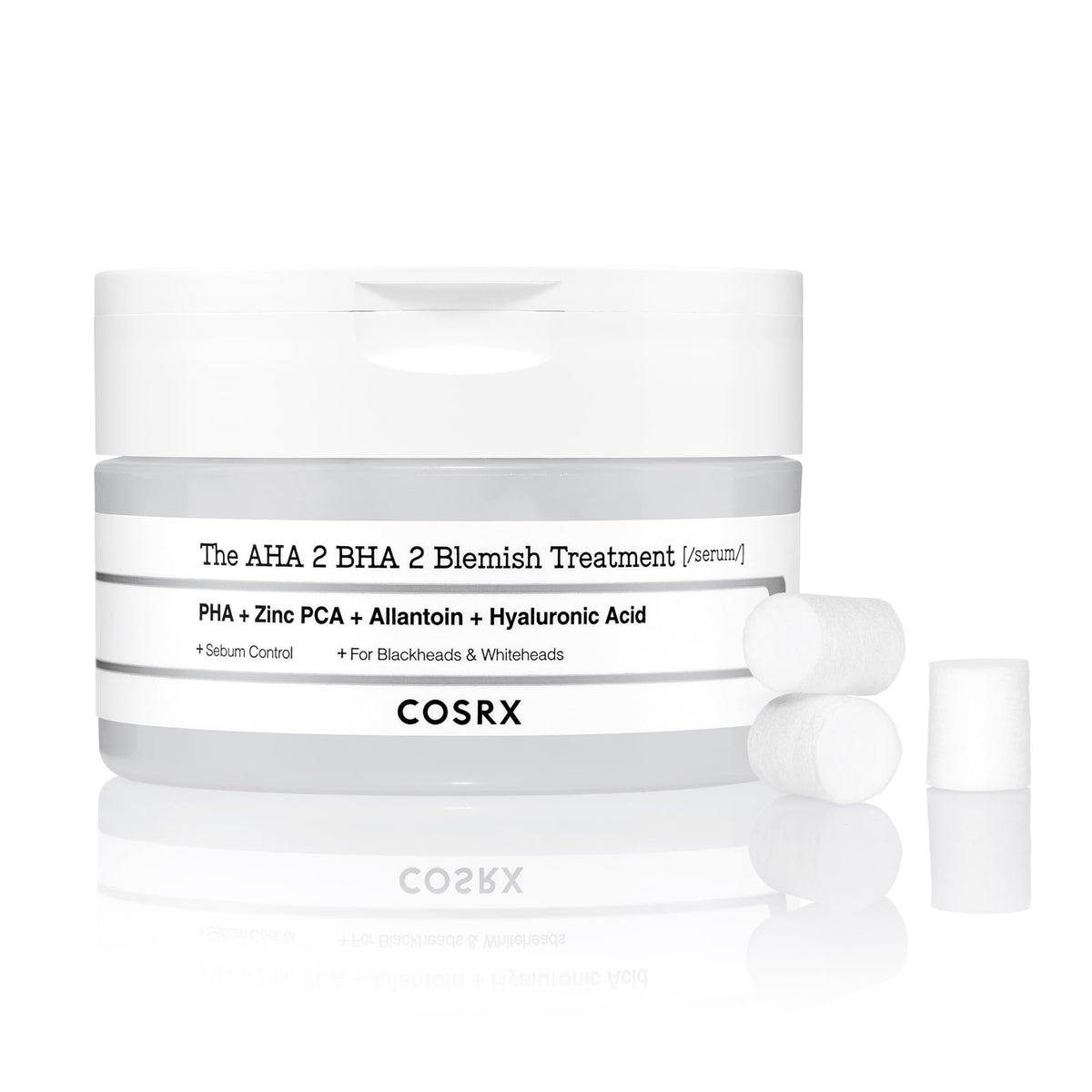 COSRX AHA 2% BHA 2% Blemish Treatment Sérum 60 boules de coton pures, traitement rapide et facile au