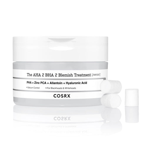 COSRX AHA 2% BHA 2% Blemish Treatment Sérum 60 boules de coton pures, traitement rapide et facile au