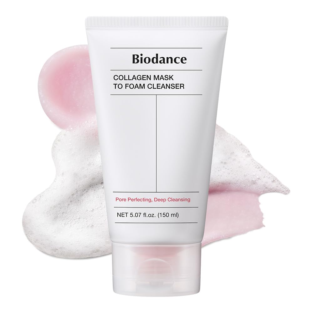 BIODANCE Masque au collagène nettoyant en mousse, nettoyant visage rose pour femme, masque de pores 