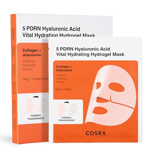 COSRX 5 PDRN Hyaluronic Acid Vital Hydrating Hydrogel Mask, 3 Pieces for the Face with 5% PDRN and 8